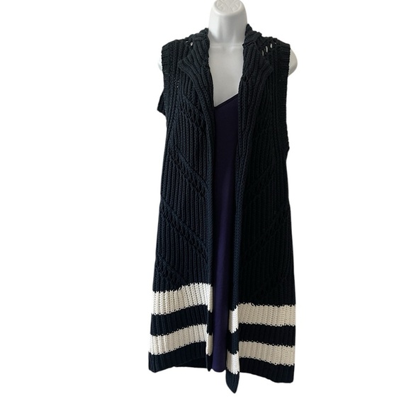 Anthropologie Maeve Striped Sleeveless Sweater Duster XS/S | Chunky Navy Knit - Picture 2 of 9